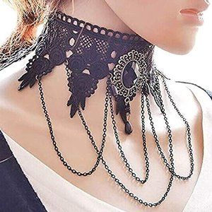 Gothic Victorian Black Lace Embroidered Choker